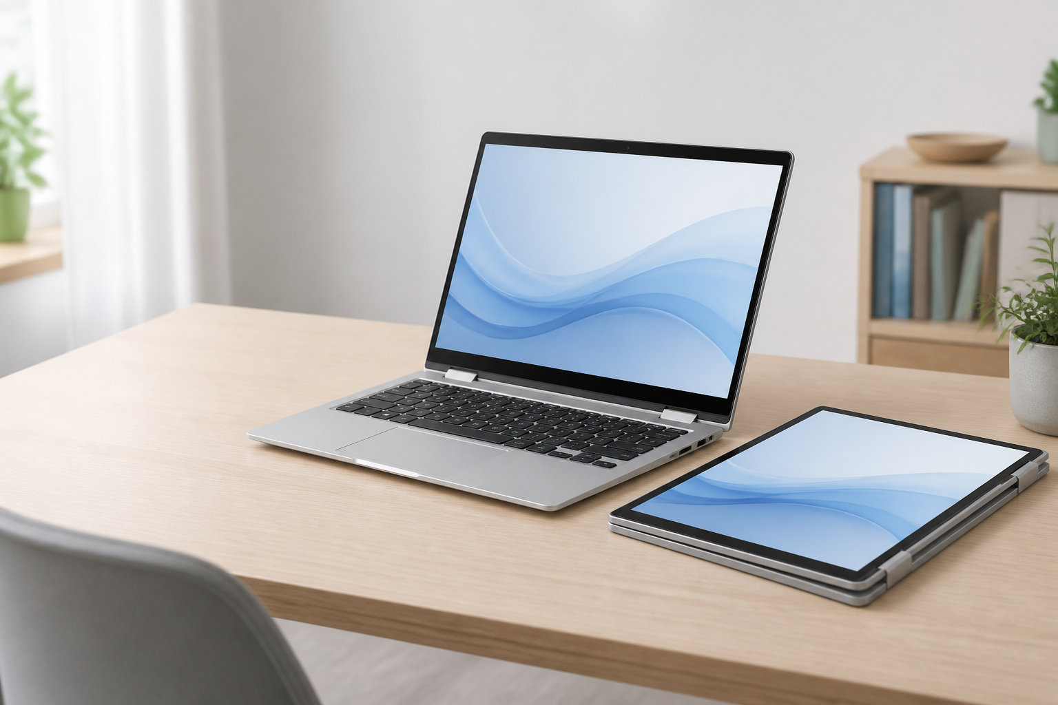 キーボード付きの2in1パソコンとタブレット形状の使い方を表したイメージ