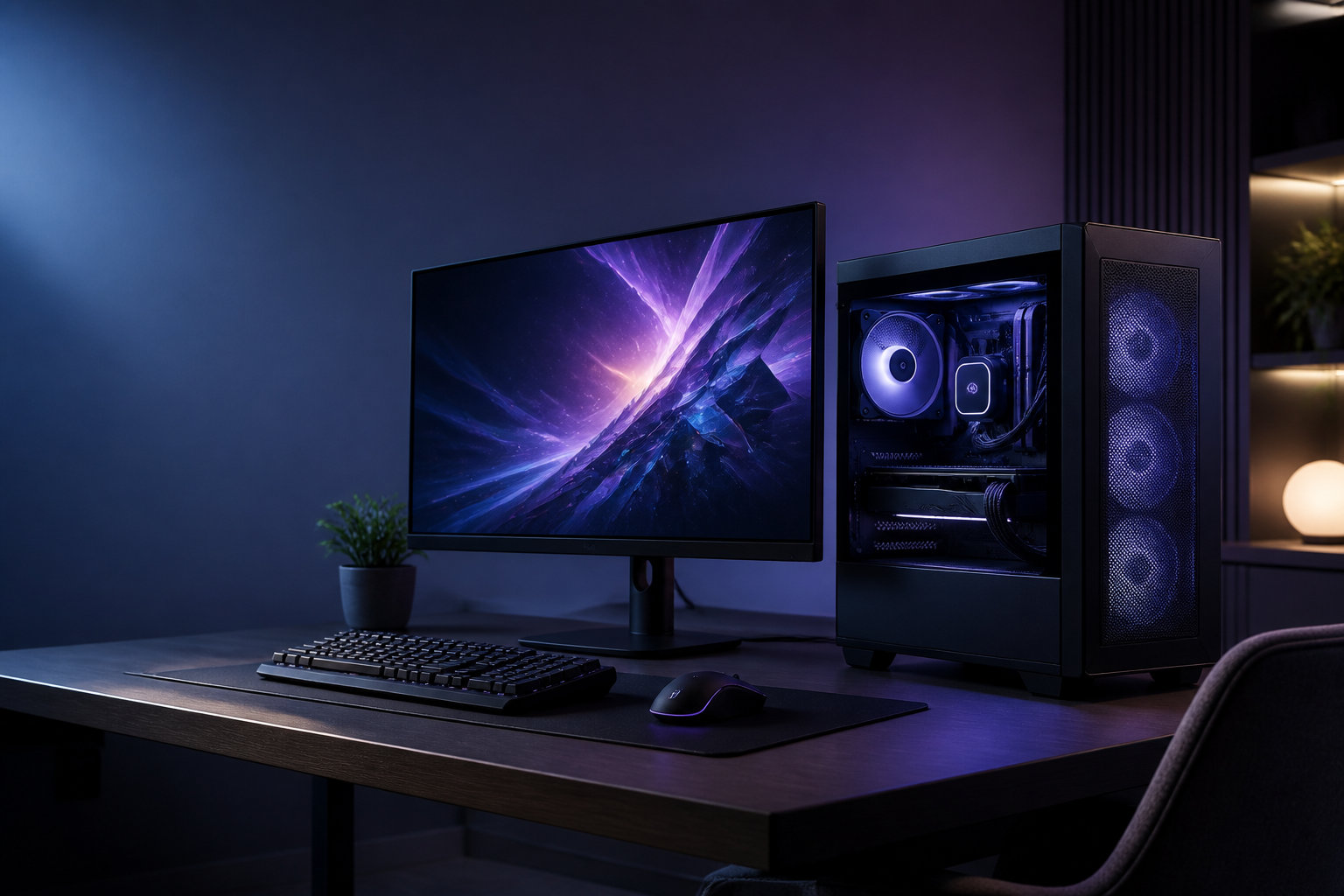 モニターとデスクトップPCを置いた一般的なゲーミング環境