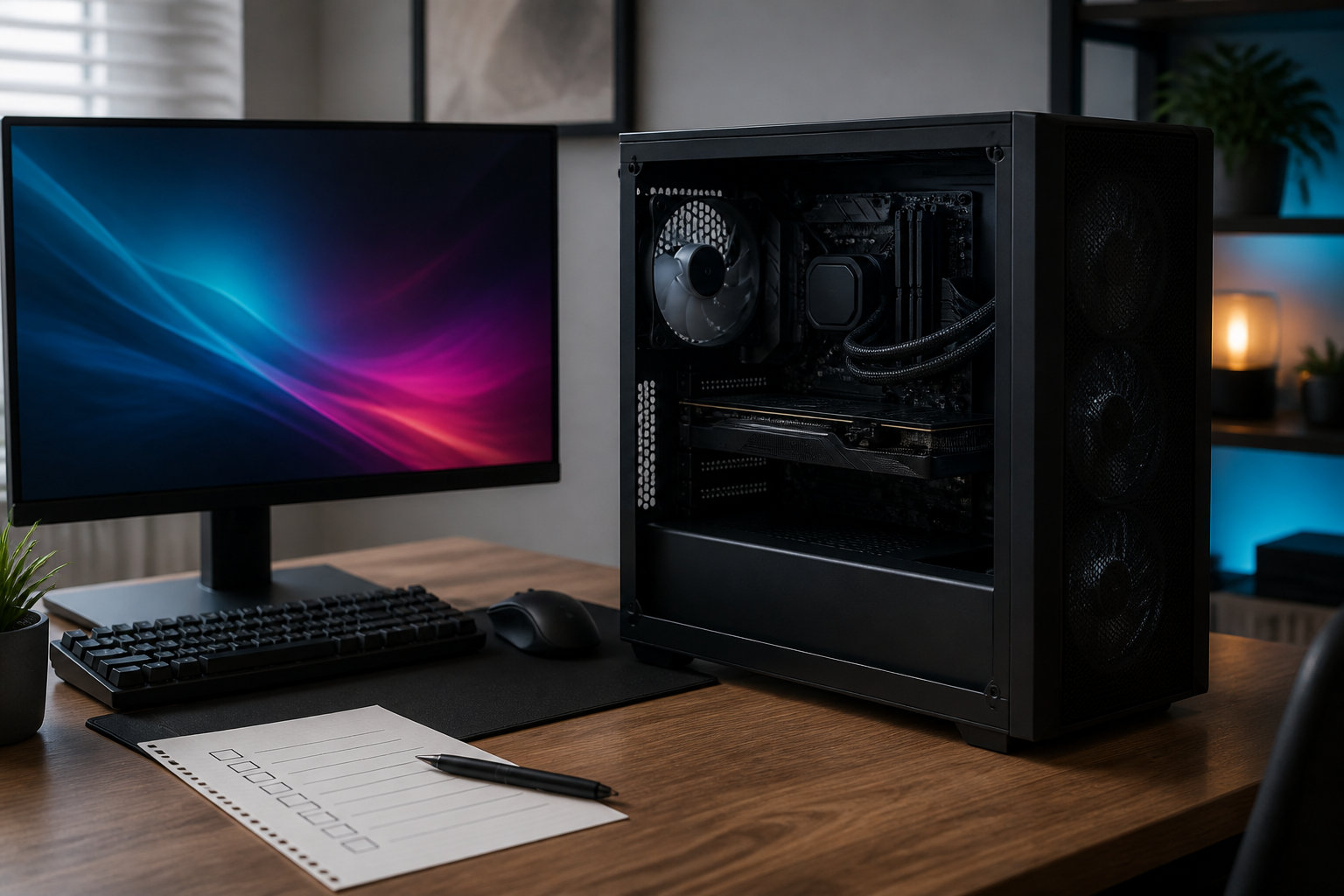 ゲーミングPCをBTOで選ぶために構成を確認するデスク上のパソコン