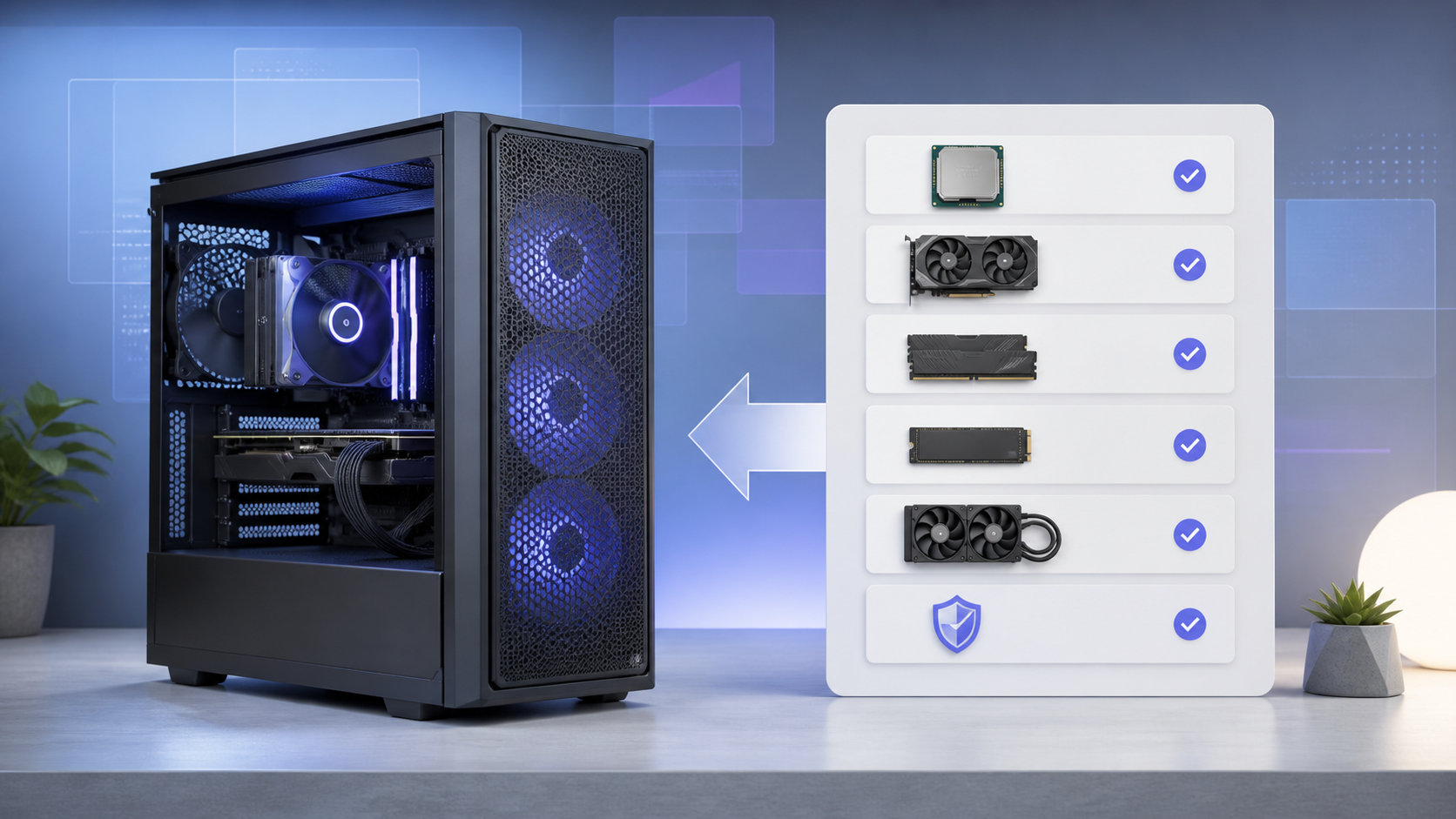 パーツ構成を確認しながら組み立て済みPCを選ぶBTOのイメージ