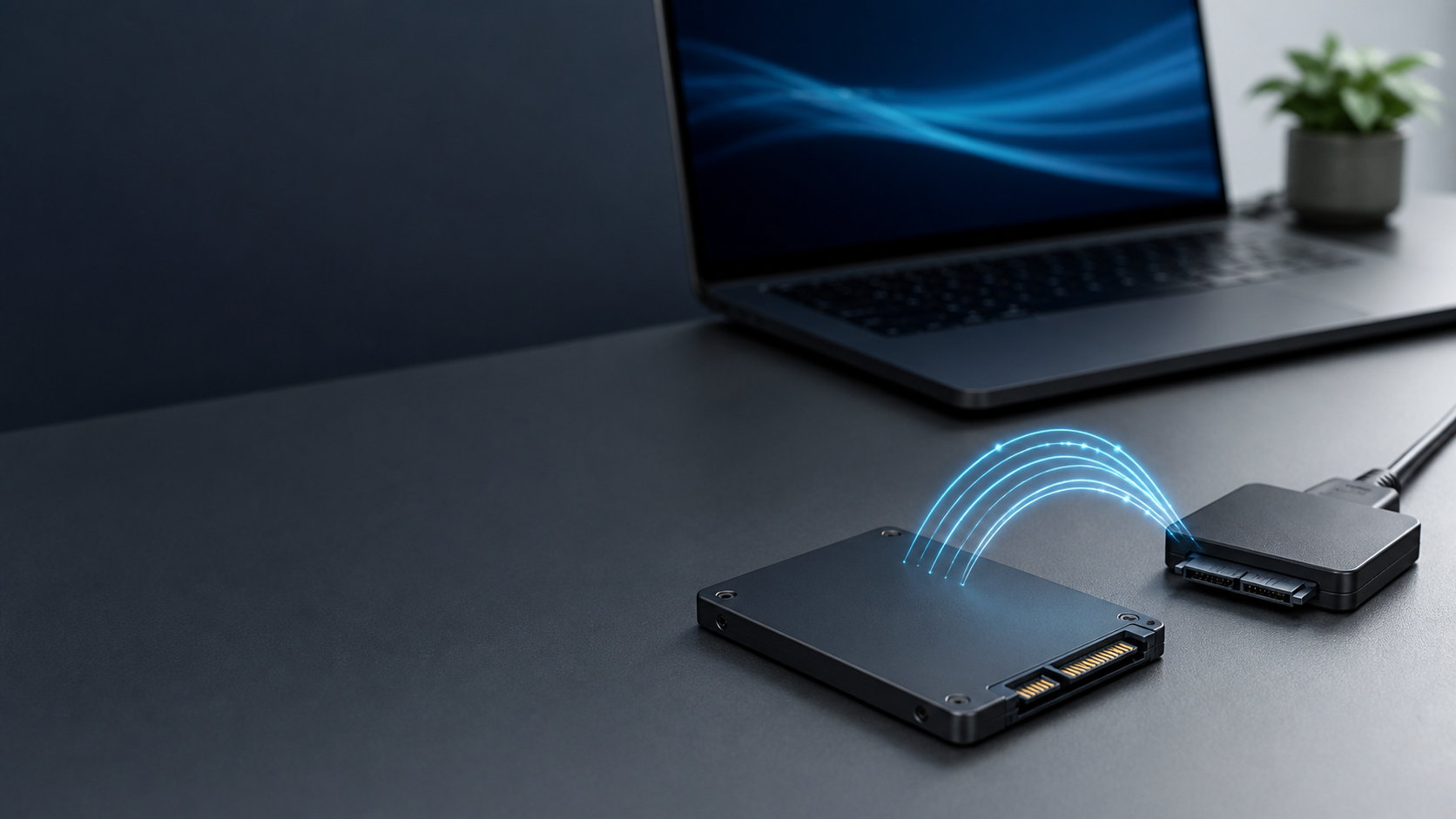 古いストレージから新しいSSDへデータを移行するイメージ
