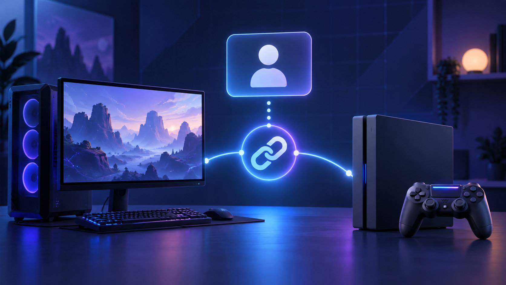 PCとPS4を同じEAアカウントで連携するイメージ