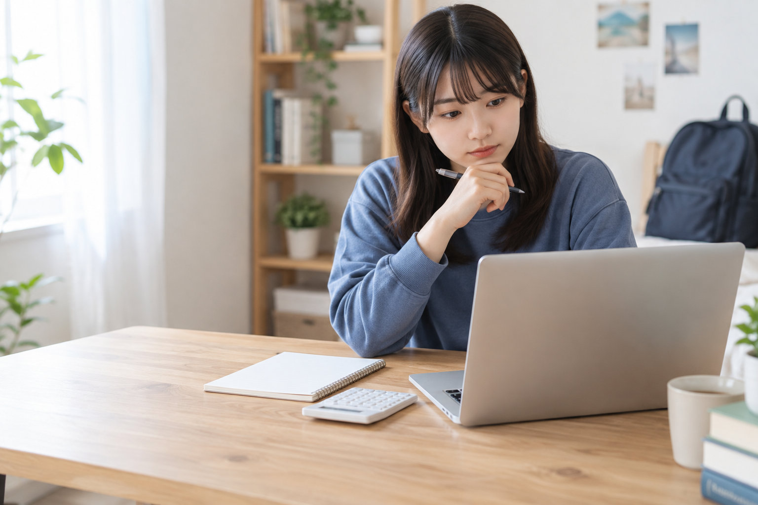 大学生がノートパソコンの購入予算を検討する机上の様子