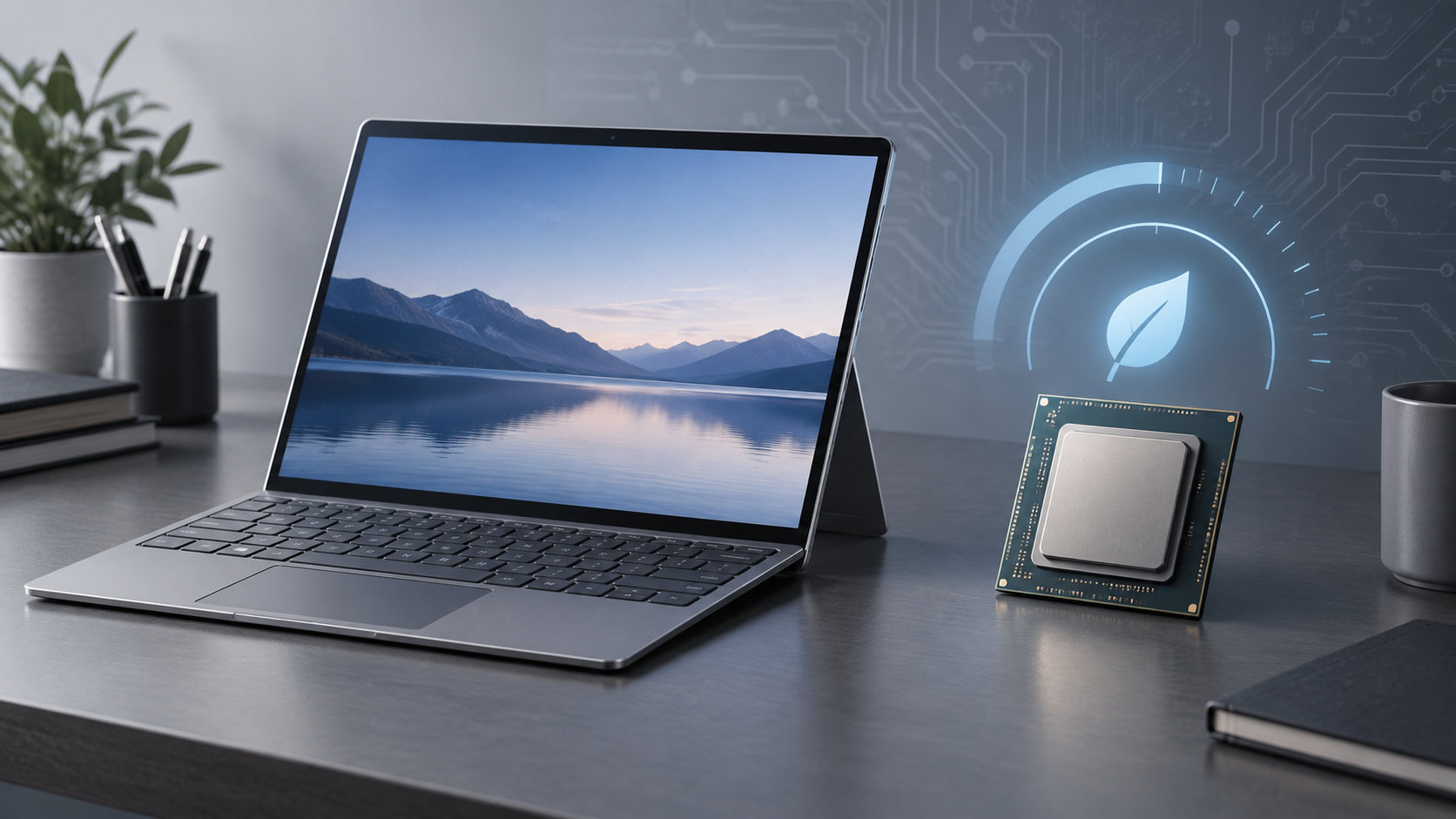 低消費電力のモバイルPCと汎用プロセッサを示すイメージ