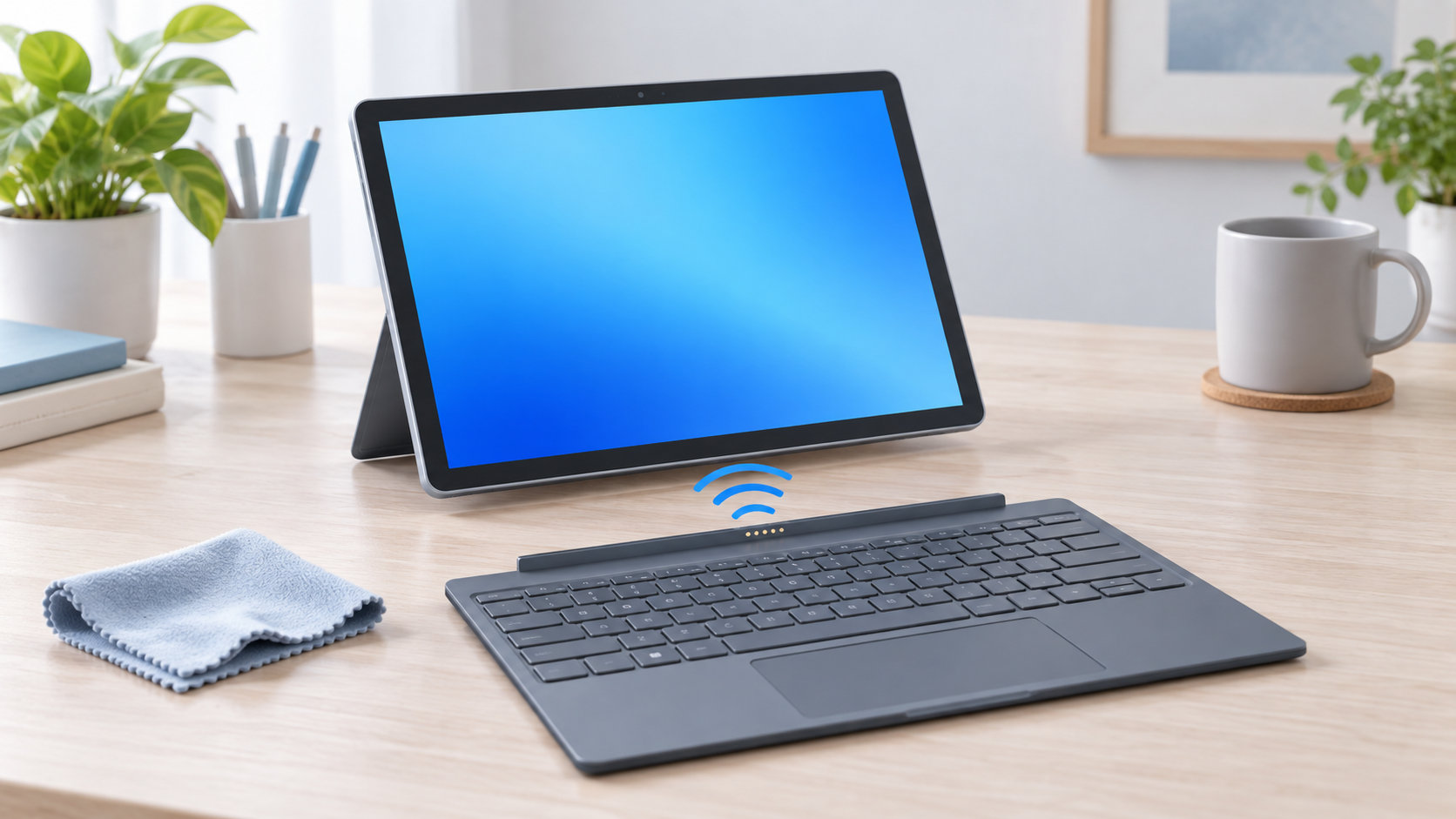 タブレットと着脱式キーボードの接続を確認するイメージ