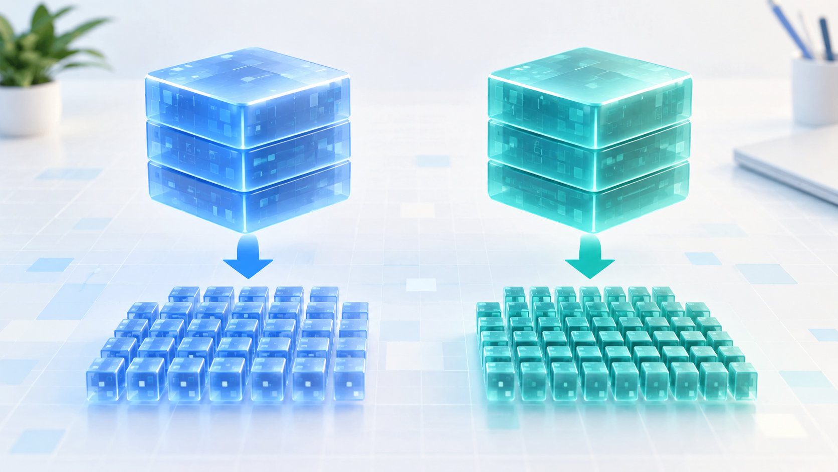 10進数と2進数のデータ容量を小さな単位へ換算するイメージ