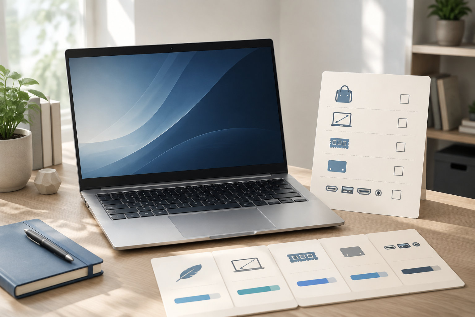 MacBook初心者の選び方を示すノートパソコンとチェックリスト