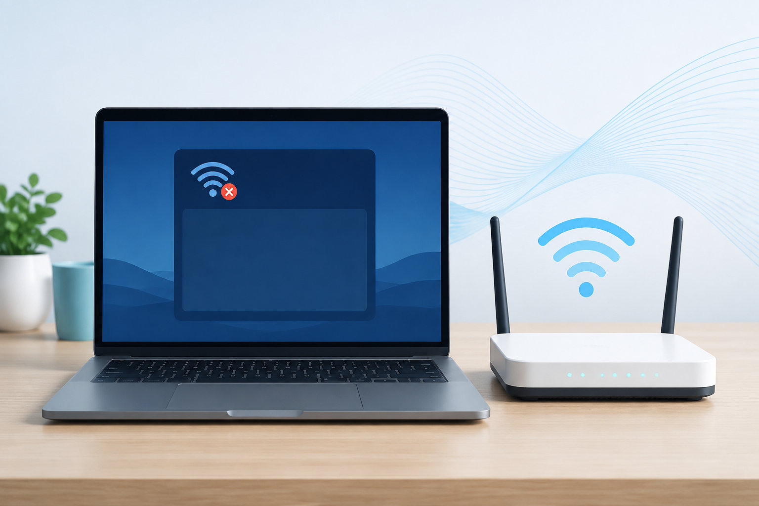 Wi-Fiが表示されないノートパソコンと無線LANルーター