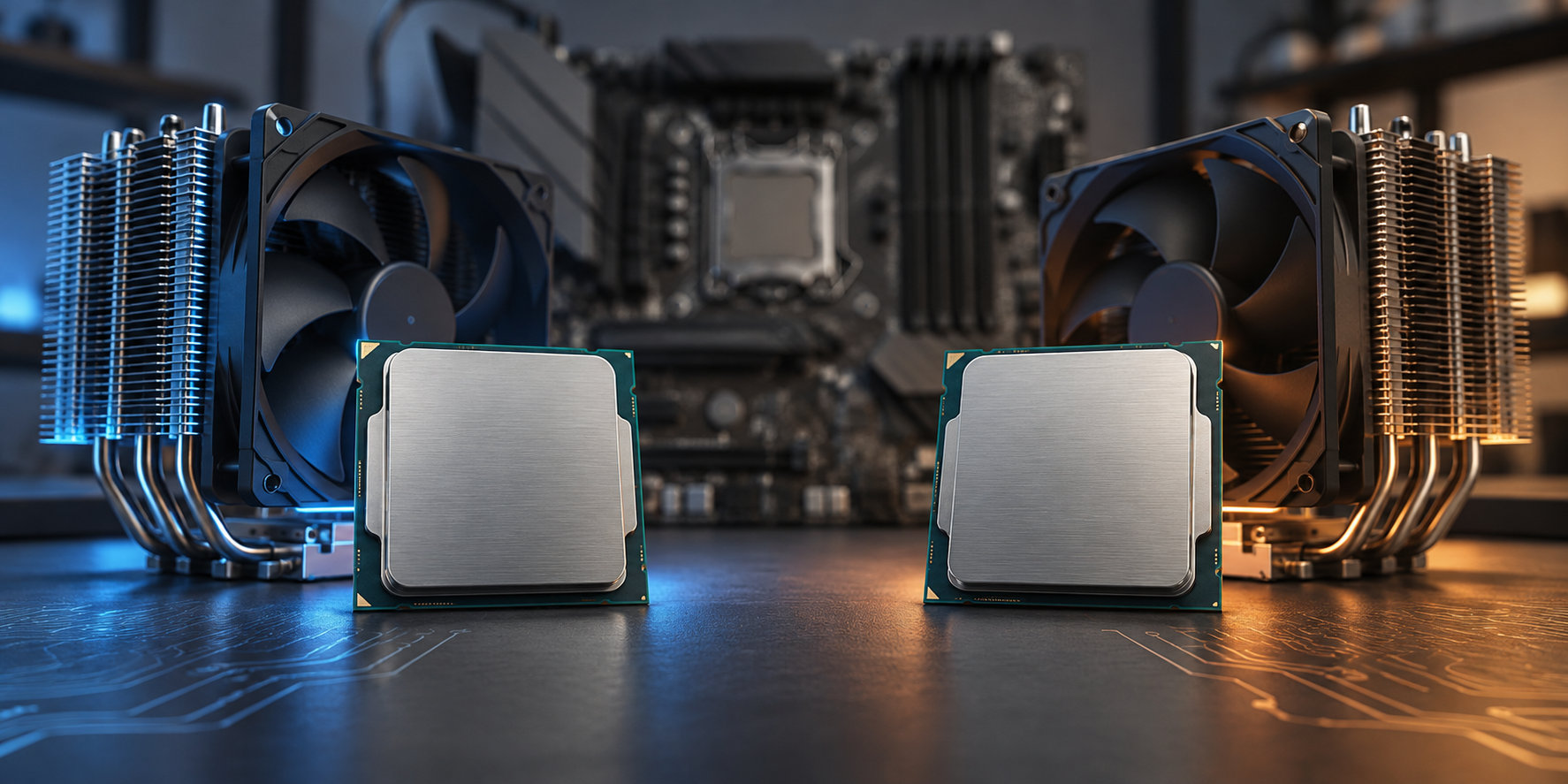 デスクトップCPUの比較をイメージしたPCパーツのビジュアル