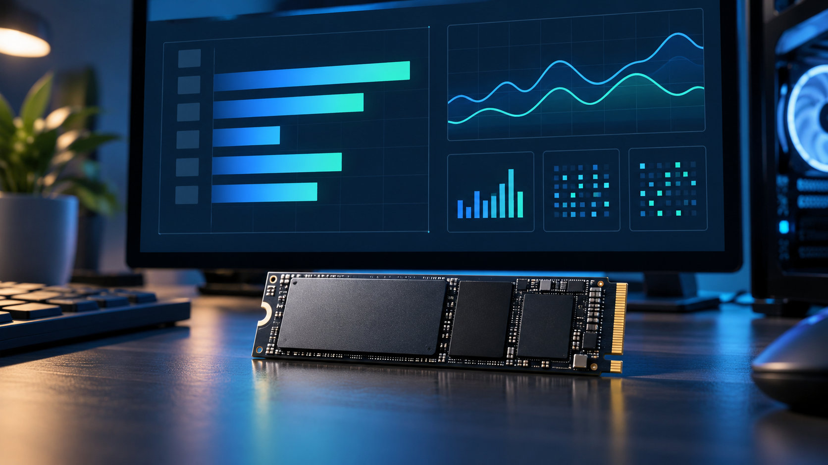 SSDと速度グラフでストレージベンチマークの見方を示すイメージ