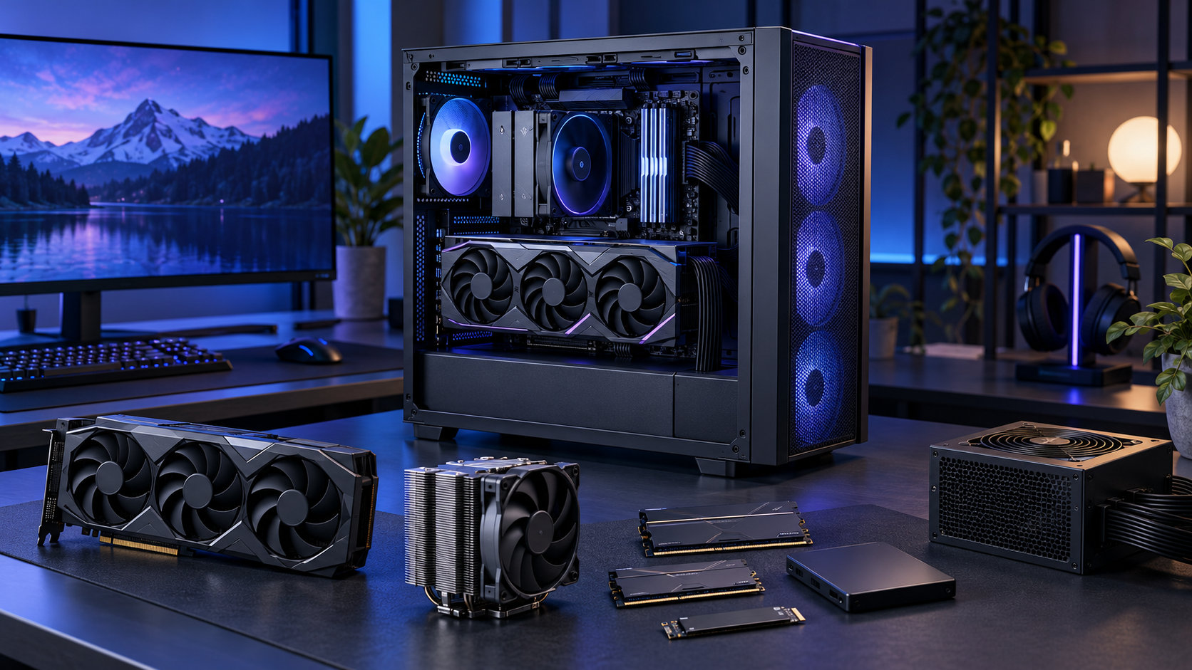 20万円前後のゲーミングPCと構成パーツを表したイメージ
