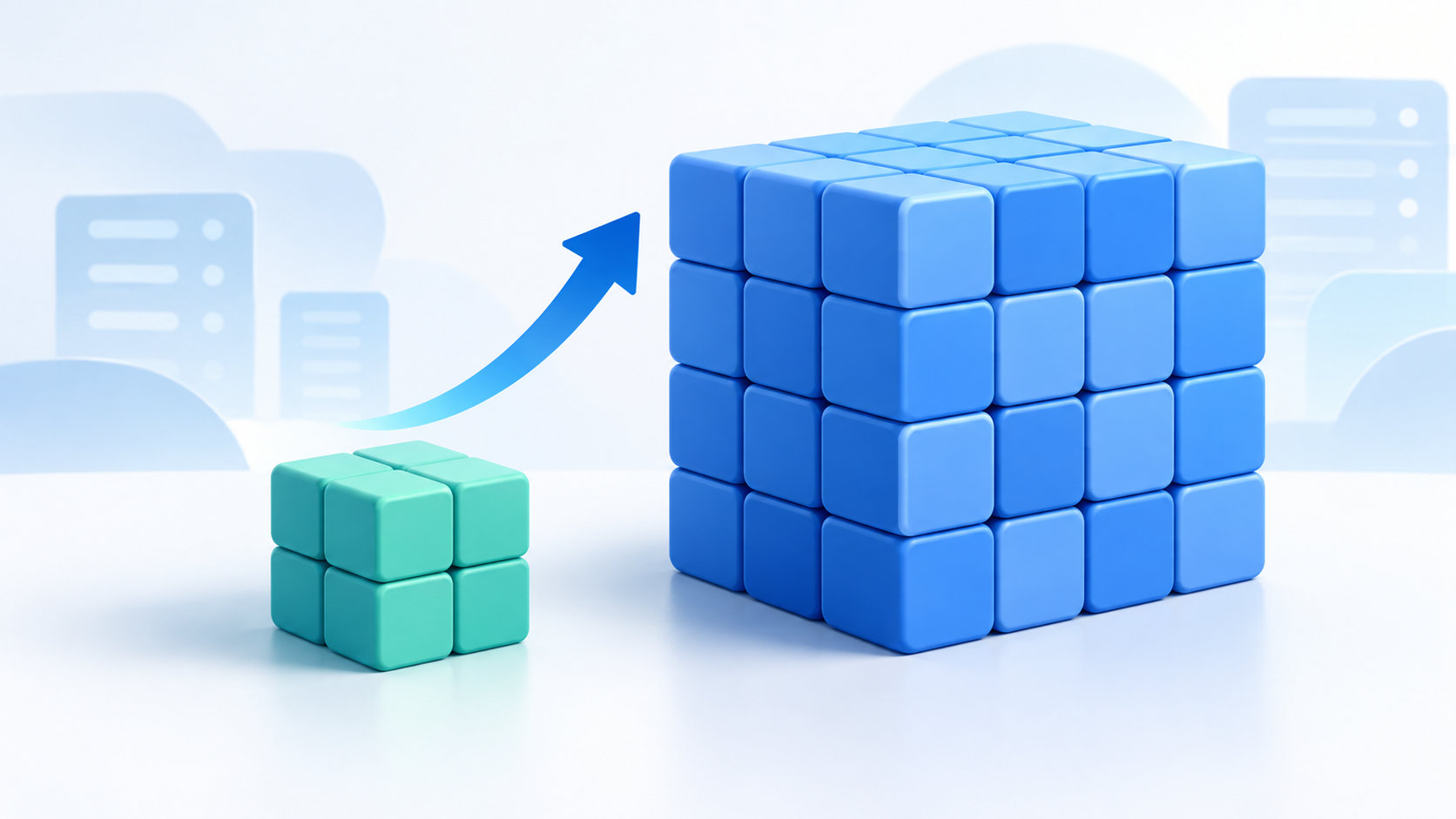 小さなデータブロックと大きなデータブロックでGBとMBの容量差を表したイメージ