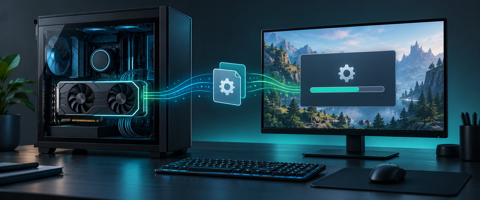 GeForceグラフィックスカードとドライバー更新をイメージしたPC環境
