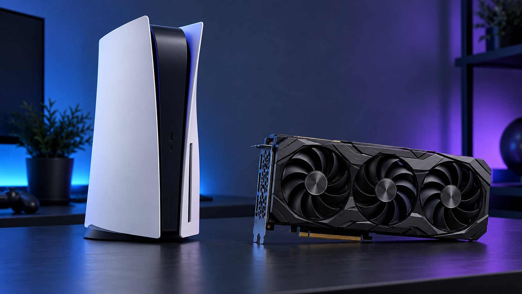 ゲーム機とPC用グラフィックボードを並べたPS5相当性能の比較イメージ