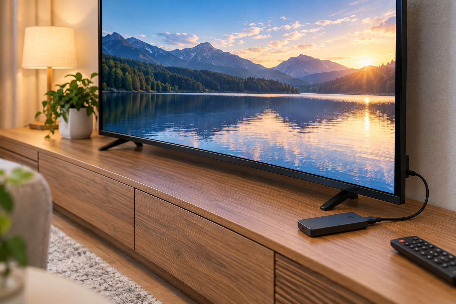 テレビに外付けSSDを接続して番組録画を準備するイメージ